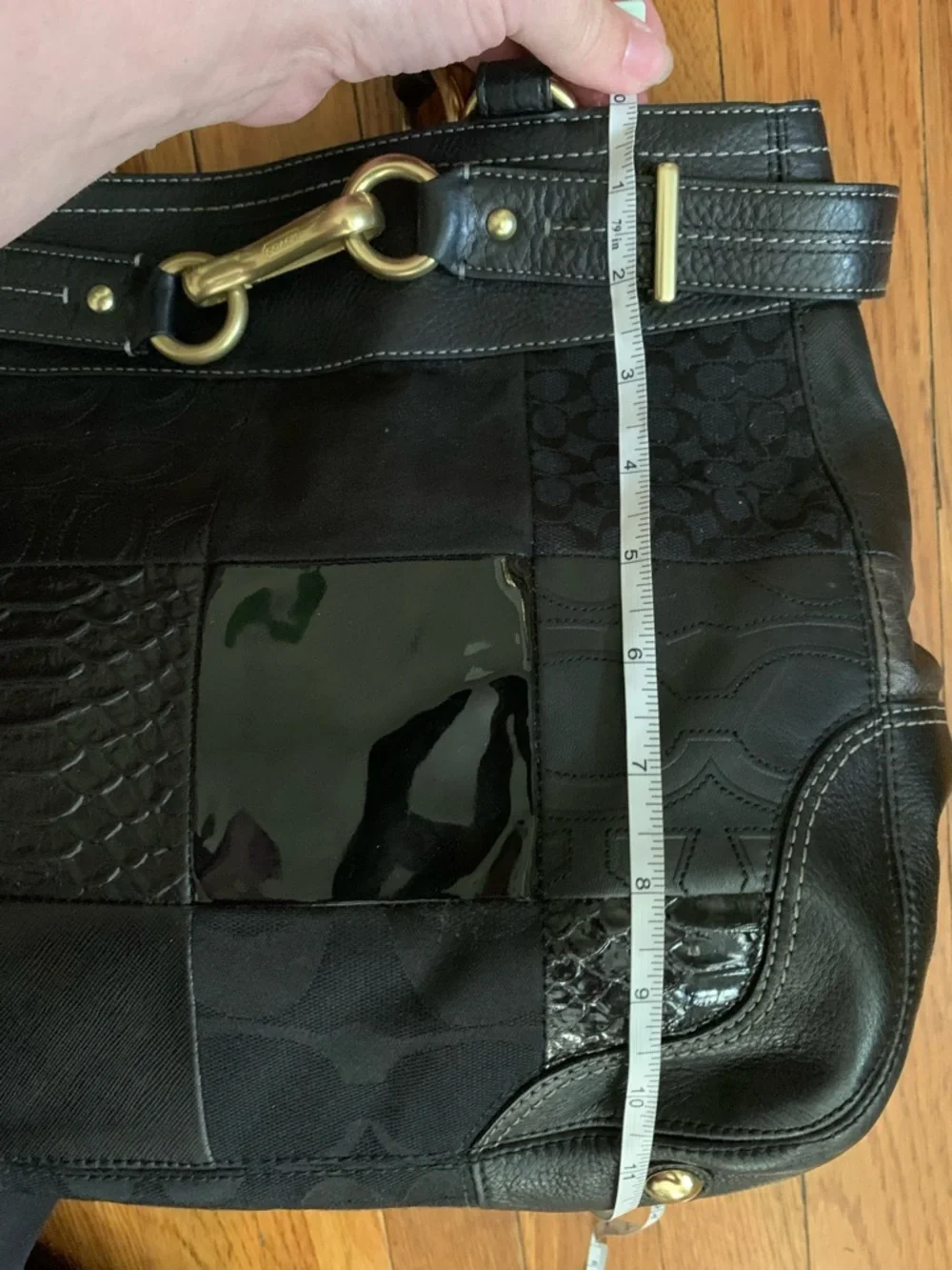 Coach Hamptons Patchwork Carryall Black Leather Gold Hardware Tote